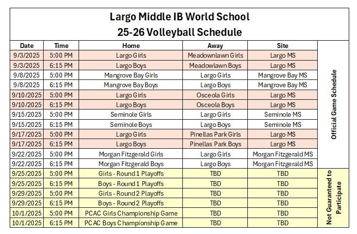 Volleyball Game Schedule Volleyball Game Schedule